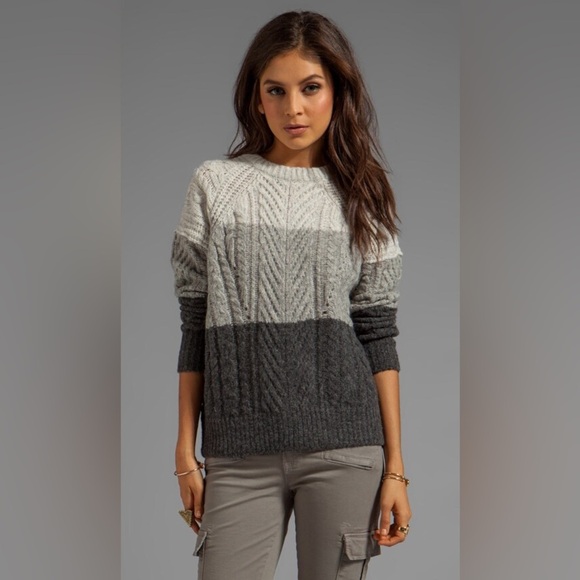 Marc by Marc Jacobs || Connolly Gray Stripe Cable Knit Wool Sweater Large - Picture 1 of 9